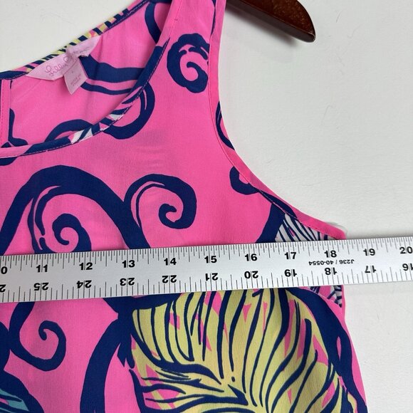 Lilly Pulitzer Women's Tank Top Size L 100% Silk Pink Zip Back Leaf Print‎ - Picture 7 of 8